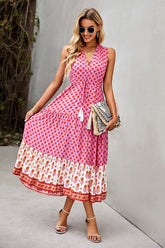 Vestido largo midi estampado sin mangas verde